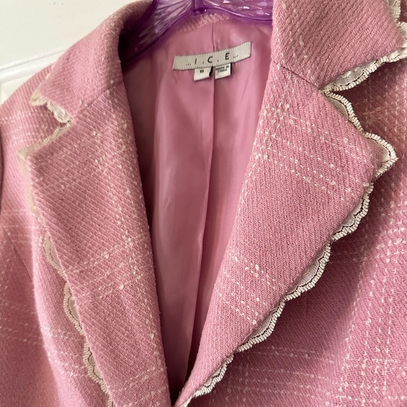 Vintage Silk blend Pink & white plaid blazer with lace, size 8, preppy, Barbie - Picture 3 of 7